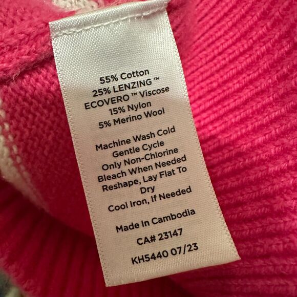 Talbots Cotton Wool Blend Sweater Sz M Pink White Striped Pullover Barbiecore - Picture 6 of 7
